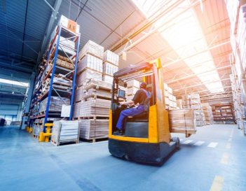 Warehouse with forklift. Fulfillment