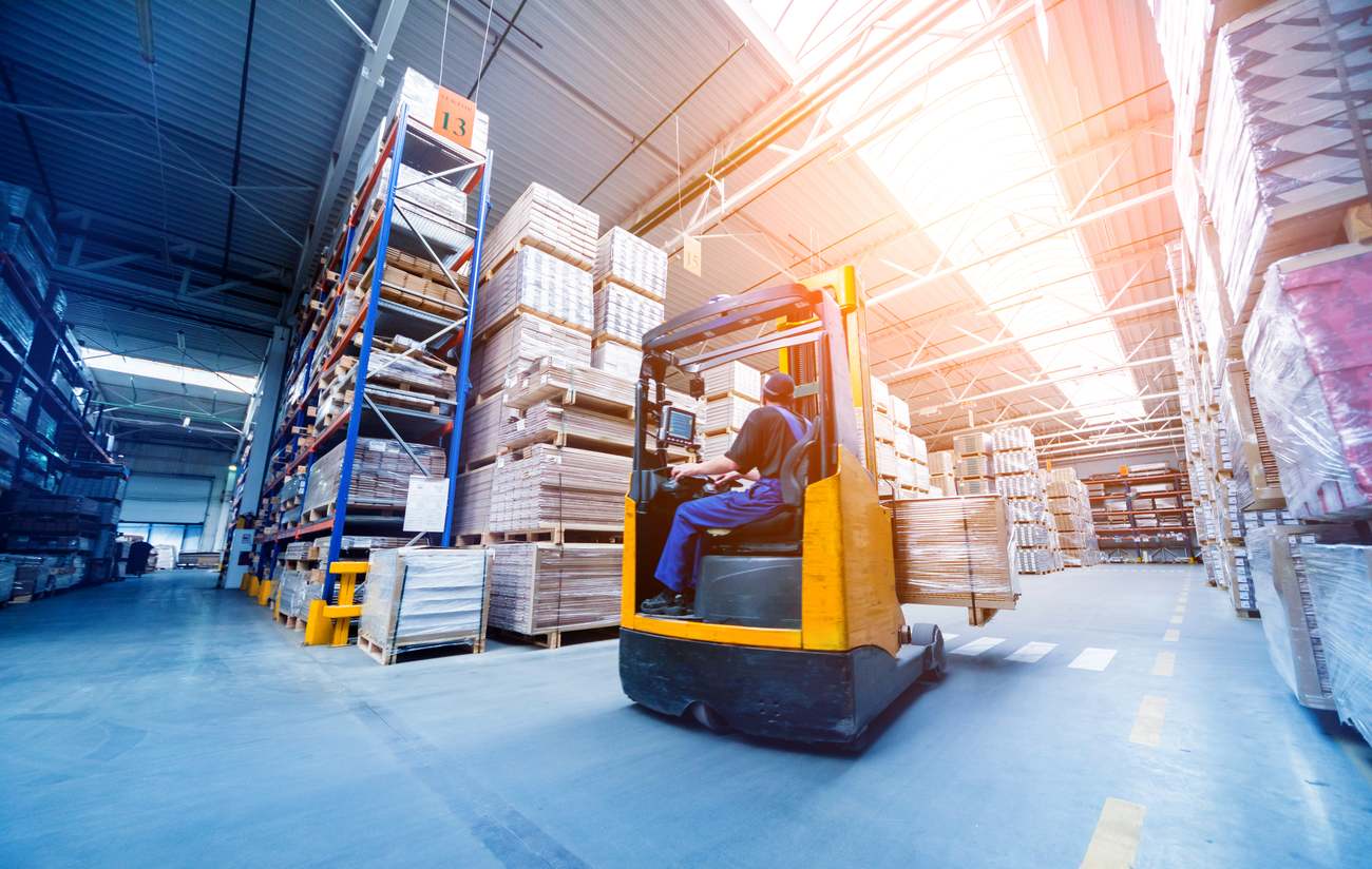 Warehouse with forklift. Fulfillment